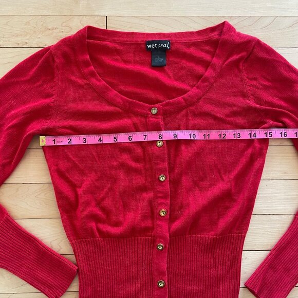 Wet Seal Y2K Red Off Shoulder Cardigan S 2000s Holiday Party Coquette Top Glam - Picture 6 of 7
